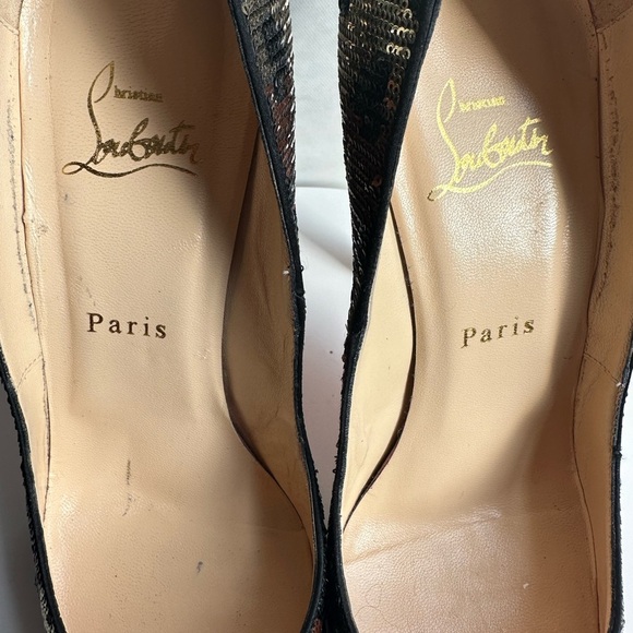 🌺CHRISTIAN LOUBOUTIN 👠 Very Prive 120
Paillettes Peep Toe Pumps Size: 39.5 - Picture 11 of 13